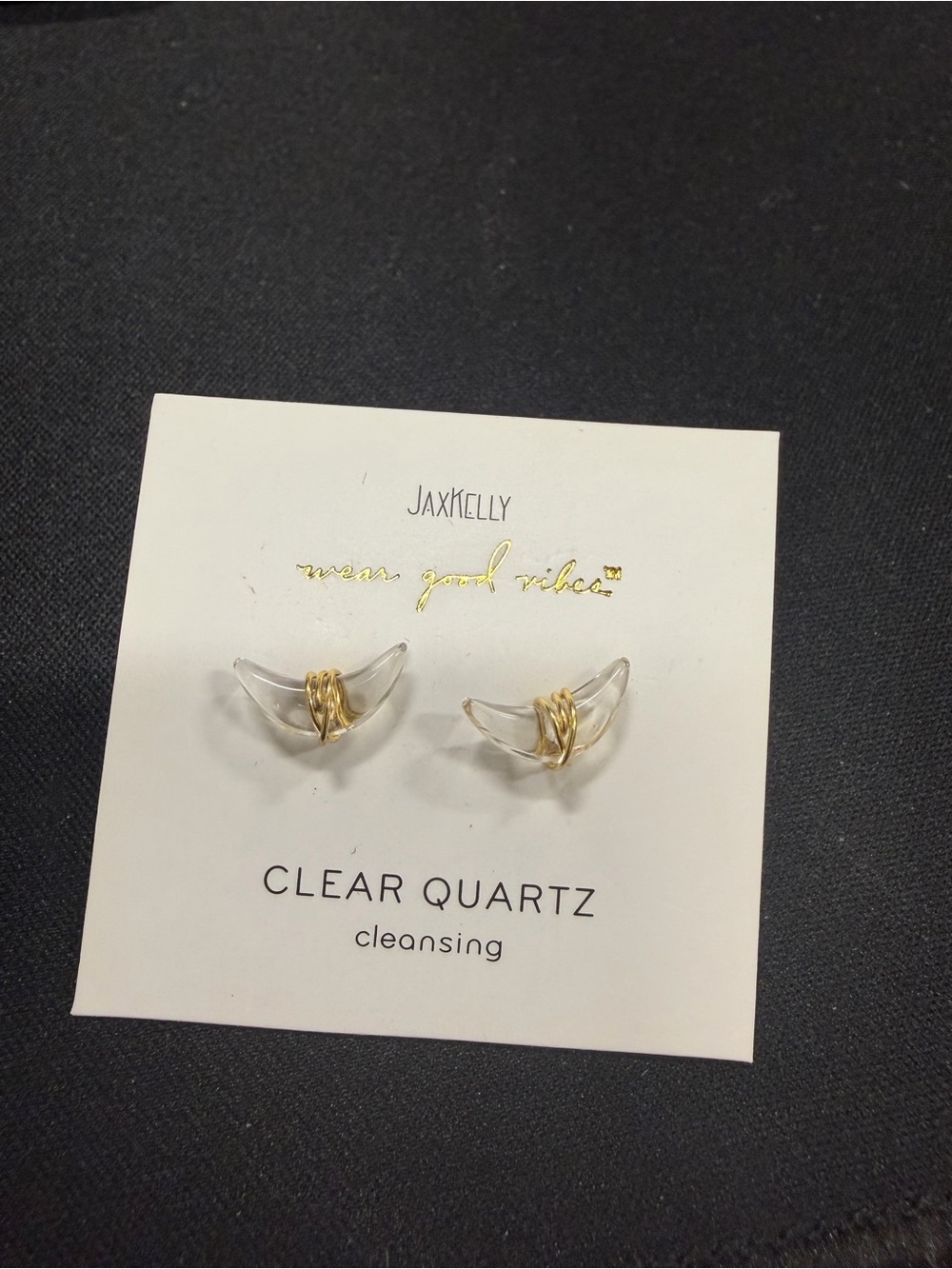 Clear Quartz Crescent Stud Earrings - Gold Accents